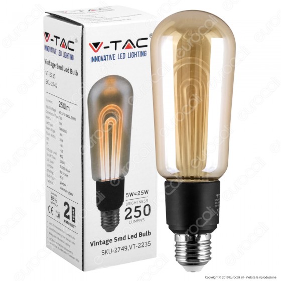 V-Tac VT-2235 Lampadina LED E27 5W Bulb T60 Ambrata - SKU 2749