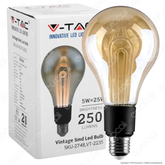 V-Tac VT-2235 Lampadina LED E27 5W Bulb G100 Ambrata - SKU 2748 V-Tac VT-2235 Lampadina LED E27 5W Bulb G100 Ambrata - SKU 2748