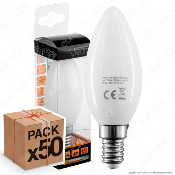 50 Lampadine LED Intereurope Light E14 4W Candela Milky Filamento - Pack Risparmio 50 Lampadine LED Intereurope Light E14 4W Candela Milky Filamento - Pack Risparmio
