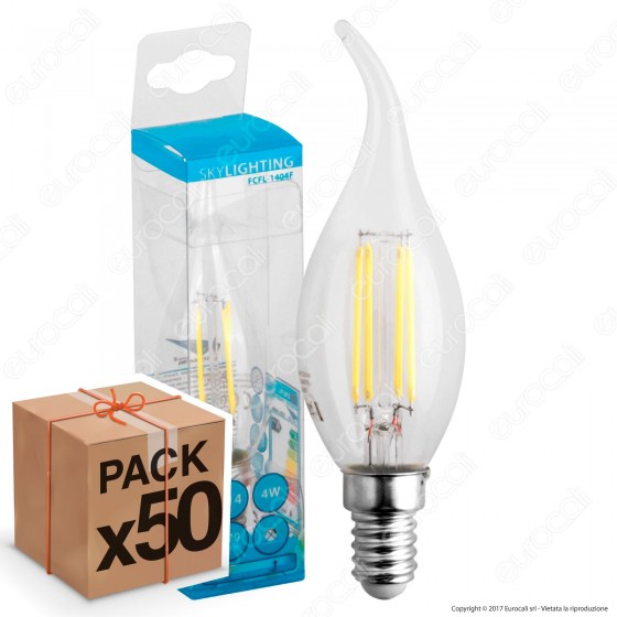 50 Lampadine LED SkyLighting E14 4W Candela Fiamma Filamento - Pack Risparmio 50 Lampadine LED SkyLighting E14 4W Candela Fiamma Filamento - Pack Risparmio
