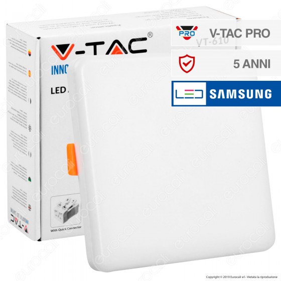 V-Tac PRO VT-610 Pannello LED Quadrato 12W SMD da Incasso con Driver con Chip Samsung - SKU 730 / 731 / 732
