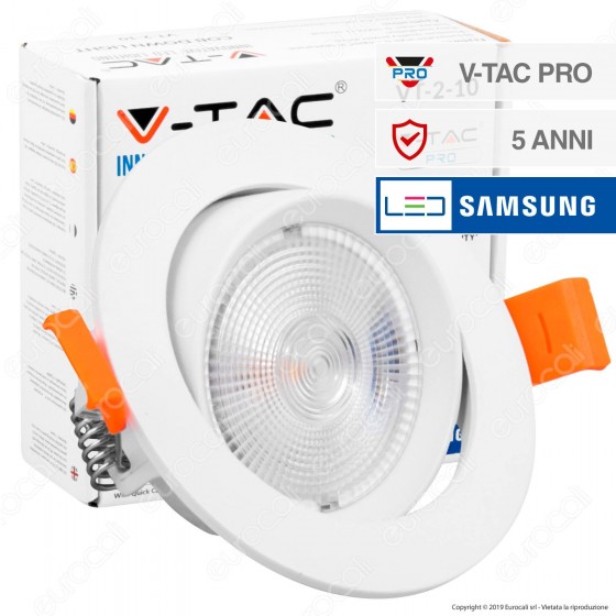 V-Tac PRO VT-2-10 Faretto LED da Incasso Rotondo 10W COB Chip Samsung - SKU 839 / 840 / 841