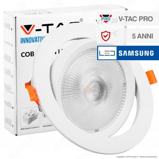 V-Tac PRO VT-2-20 Faretto LED da Incasso Rotondo 20W COB Chip Samsung