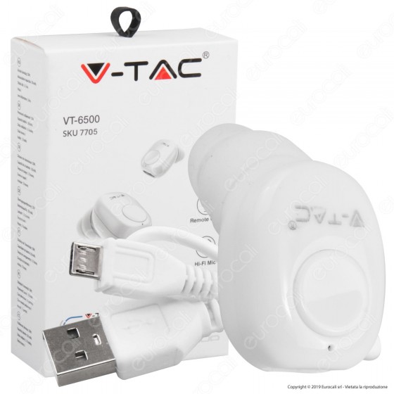 V-Tac VT-6500 Auricolare Bluetooth Mini Earbuds Colore Bianco - SKU 7705 V-Tac VT-6500 Auricolare Bluetooth Mini Earbuds Colore Bianco - SKU 7705