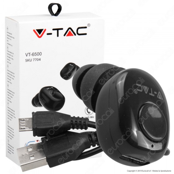 V-Tac VT-6500 Auricolare Bluetooth Mini Earbuds Colore Nero - SKU 7704 V-Tac VT-6500 Auricolare Bluetooth Mini Earbuds Colore Nero - SKU 7704