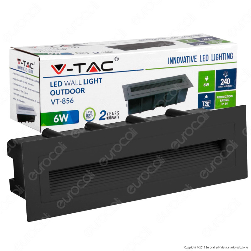 V-Tac VT-856 Faretto Segnapasso LED da Incasso Rettangolare 6W Colore Nero - SKU 8349
