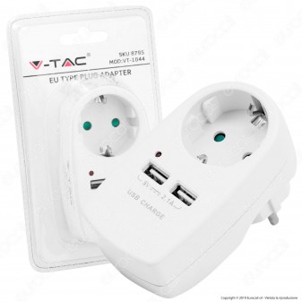 V-Tac VT-1044 Adattatore con 2 Porte USB con Spina e Pesa Schuko - SKU 8795