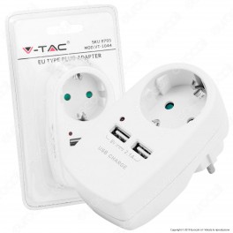 V-Tac VT-1044 Adattatore con 2 Porte USB con Spina e Pesa Schuko - SKU 8795