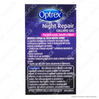 Optrex Night Repair Collirio Gel per Occhi Secchi, Stanchi e Irritati - Flacone da 10ml