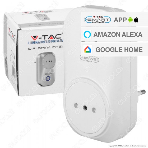 V-Tac Smart VT-5148 Spina Wi-Fi Intelligente 10A 2P - SKU 8470 V-Tac Smart VT-5148 Spina Wi-Fi Intelligente 10A 2P - SKU 8470