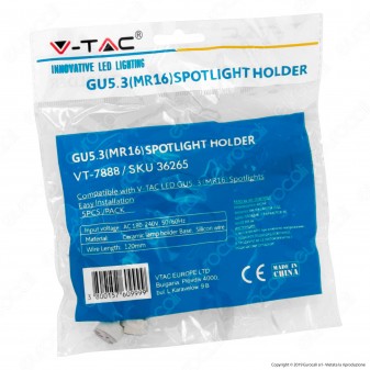 V-Tac VT-7888 Portalampada in Ceramica per Lampadine GU5.3 MR16 con Cavi - SKU 36265