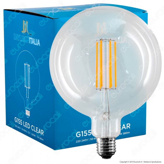 Daylight Lampadina E27 Filamento LED 7W Globo G155 Dimmerabile - mod. 700239.00L Daylight Lampadina E27 Filamento LED 7W Globo G155 Dimmerabile - mod. 700239.00L