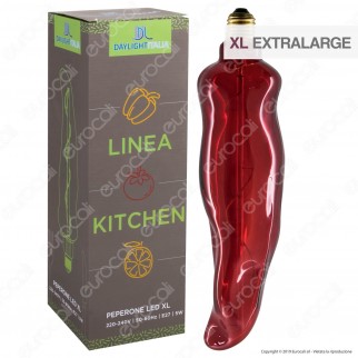 Daylight Lampadina E27 Filamento LED a Spirale 5W Linea Kitchen Forma Peperone con Vetro Rosso Dimmerabile - mod. 700687.00A