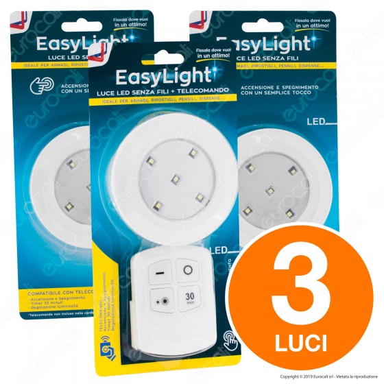 Acquista Kit 3 Intergross Easy Light Luce LED Senza Fili