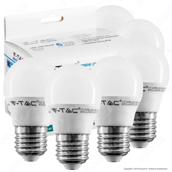 V-Tac VT-2256 Super Saver Pack Confezione 6 Lampadine LED E27 5,5W MiniGlobo G45 - SKU 2730 / 2731 / 2732