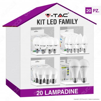 V-Tac Kit LED Family Super Risparmio - 20 Lampadine E14 e E27 da 5,5W