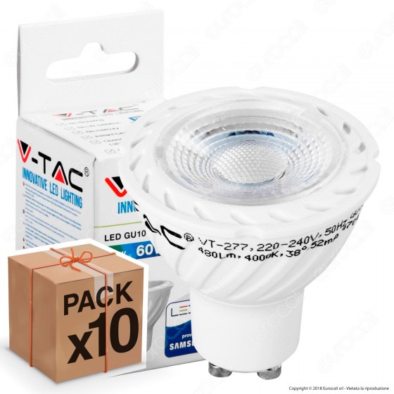 10 Lampadine LED V-Tac PRO VT-277 Lampadina LED GU10 7W Faretto Spotlight Chip Samsung 38° - Pack Risparmio 10 Lampadine LED V-Tac PRO VT-277 Lampadina LED GU10 7W Faretto Spotlight Chip Samsung 38° - Pack Risparmio