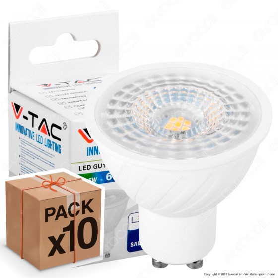 10 Lampadine V-Tac PRO VT-247 Lampadina LED GU10 6,5W Faretto Spotlight Chip Samsung 110° - Pack Risparmio 10 Lampadine V-Tac PRO VT-247 Lampadina LED GU10 6,5W Faretto Spotlight Chip Samsung 110° - Pack Risparmio