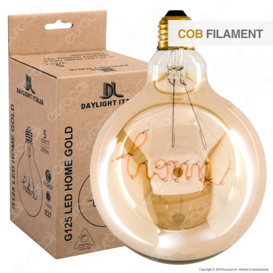Daylight Lampadina E27 Filamento LED Scritta Home 5W Globo G125 Vetro Ambrato Dimmerabile - mod. 700233.00A Daylight Lampadina E27 Filamento LED Scritta Home 5W Globo G125 Vetro Ambrato Dimmerabile - mod. 700233.00A