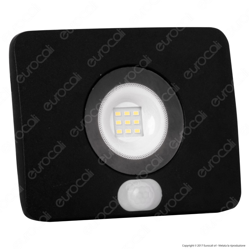 Led Factory Italia Faro LED 10W Ultra Sottile con Sensore Colore Nero