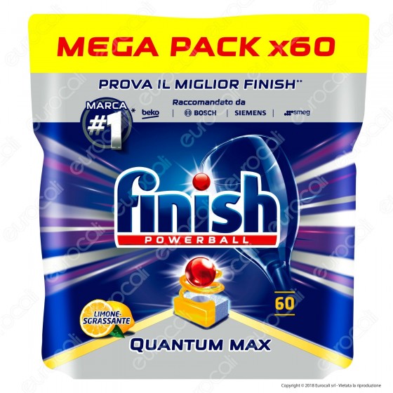 Finish Powerball Quantum Max al Limone per Lavastoviglie - 60 Finish Powerball Quantum Max al Limone per Lavastoviglie - 60