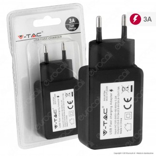 V-Tac VT-1026 Spina Caricabatteria USB Fast Charge Colore Nero - SKU 8794