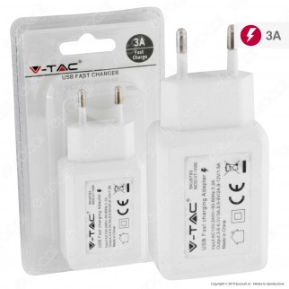 V-Tac VT-1026 Spina Caricabatteria USB Fast Charge Colore Bianco - SKU 8794