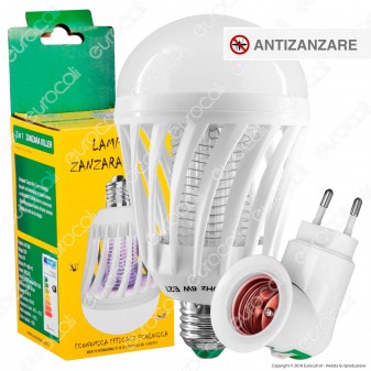 Kit Lampadina LED E27 7W Zanzara Killer 2in1 + Portalampada Attacco
