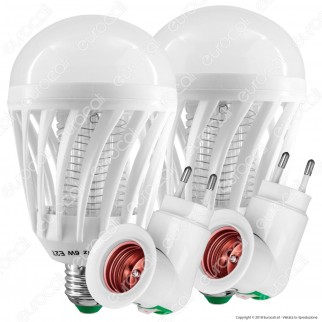 Kit 2 Lampadine LED E27 7W Zanzara Killer 2in1 + 2 Portalampada
