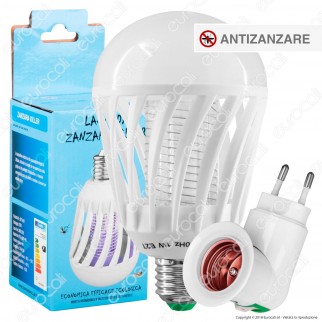Kit Lampadina LED E27 1W Zanzara Killer + Portalampada Attacco E27