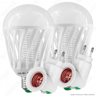 Kit 2 Lampadine LED E27 1W Zanzara Killer + 2 Portalampada Attacco E27