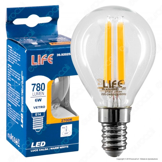 Life Lampadina LED E14 6W MiniGlobo P45 Filamento - mod. 39.920258C1 Life Lampadina LED E14 6W MiniGlobo P45 Filamento - mod. 39.920258C1
