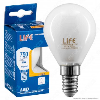 Life Lampadina LED E14 6W MiniGlobo P45 White Filamento - mod.