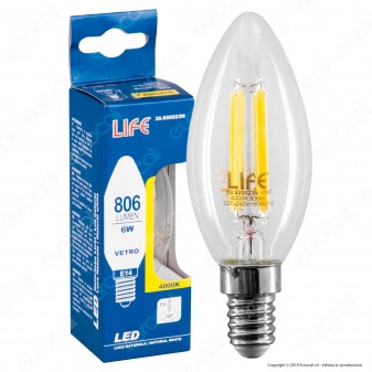 Life Lampadina LED E14 6W Candela Filamento - mod. 39.920023C1 /