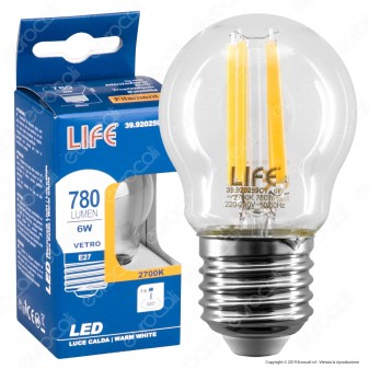 Life Lampadina LED E27 6W MiniGlobo P45 Filamento - mod. 39.920259C1 / 39.920259N
