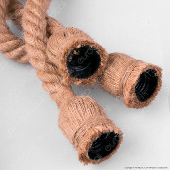 LED Line Lampadario in Corda con Portalampada per 3 Lampadine E27 - mod. 249891