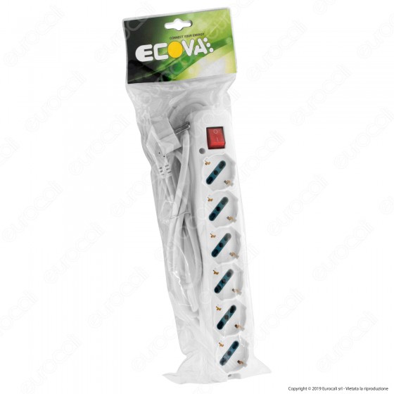 Ecova Multipresa 6 Posti Spina Schuko con Interruttore Luminoso - mod. 30106 Ecova Multipresa 6 Posti Spina Schuko con Interruttore Luminoso - mod. 30106