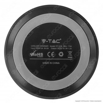 V-Tac VT-1210 Caricatore Wireless Compatibile con Ricarica QI Output 10W Colore Nero - SKU 7708