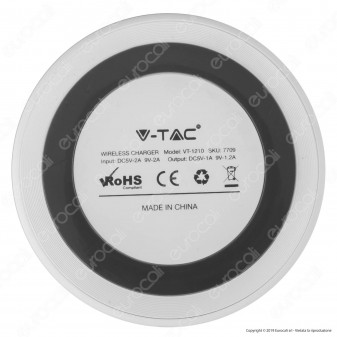 V-Tac VT-1210 Caricatore Wireless Compatibile con Ricarica QI Output 10W Colore Bianco - SKU 7709