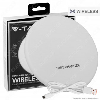 V-Tac VT-1210 Caricatore Wireless Compatibile con Ricarica QI Output 10W Colore Bianco - SKU 7709