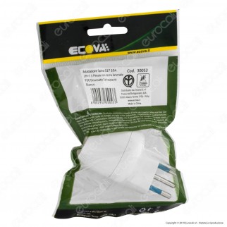 Ecova Adattatore Singolo Salvaspazio Schuko Colore Bianco Spina 10A Decentrata - mod. 30053