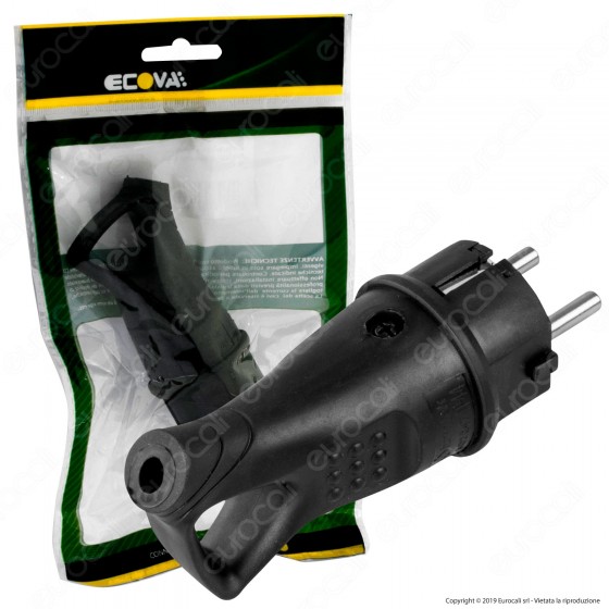 Ecova Spina Singola Schuko con Uscita Cavo a 45° di Colore Nero - mod. 30180 Ecova Spina Singola Schuko con Uscita Cavo a 45° di Colore Nero - mod. 30180