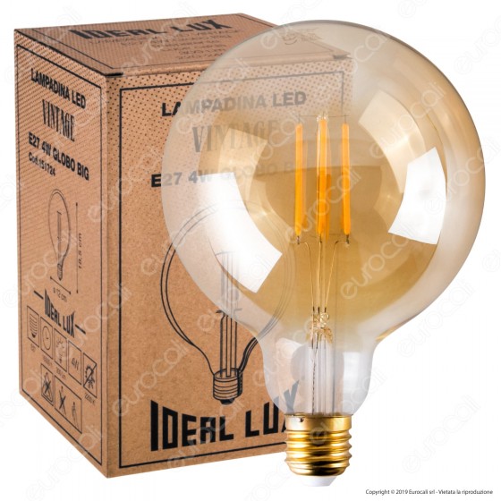 Ideal Lux Lampadina LED Vintage E27 4W Globo Big Filamento Ambrata - Ideal Lux Lampadina LED Vintage E27 4W Globo Big Filamento Ambrata -