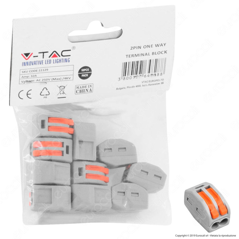 V-Tac Confezione con 10 Connettori Universali 2 Poli a 1 Uscita - SKU 11129