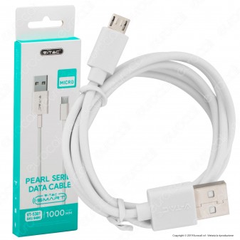 V-Tac VT-5301 Pearl Series USB Data Cable Micro USB Cavo Colore Bianco 1m - SKU 8480