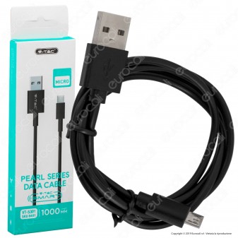 V-Tac VT-5301 Pearl Series USB Data Cable Micro USB Cavo Colore Nero 1m - SKU 8481
