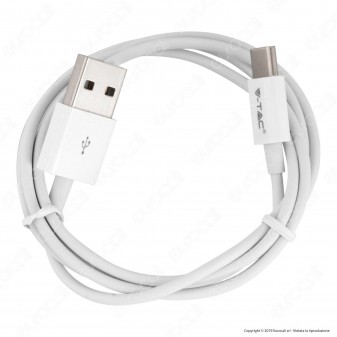 V-Tac VT-5322 Silver Series USB Data Cable Type-C Cavo Colore Bianco 1m - SKU 8486