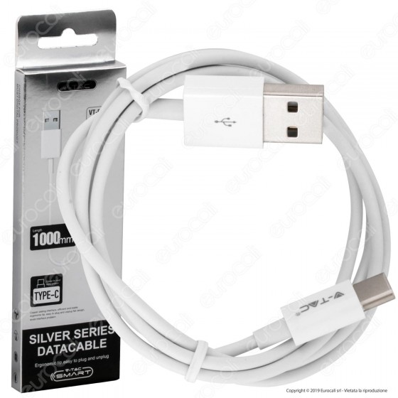 V-Tac VT-5322 Silver Series USB Data Cable Type-C Cavo Colore Bianco 1m - SKU 8486 V-Tac VT-5322 Silver Series USB Data Cable Type-C Cavo Colore Bianco 1m - SKU 8486