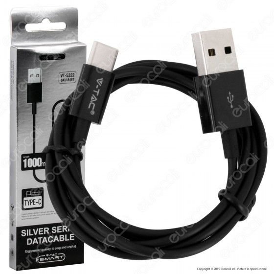 V-Tac VT-5322 Silver Series USB Data Cable Type-C Cavo Colore Nero 1m - SKU 8487 V-Tac VT-5322 Silver Series USB Data Cable Type-C Cavo Colore Nero 1m - SKU 8487
