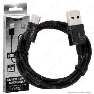 V-Tac VT-5322 Silver Series USB Data Cable Type-C Cavo Colore Nero 1m - SKU 8487